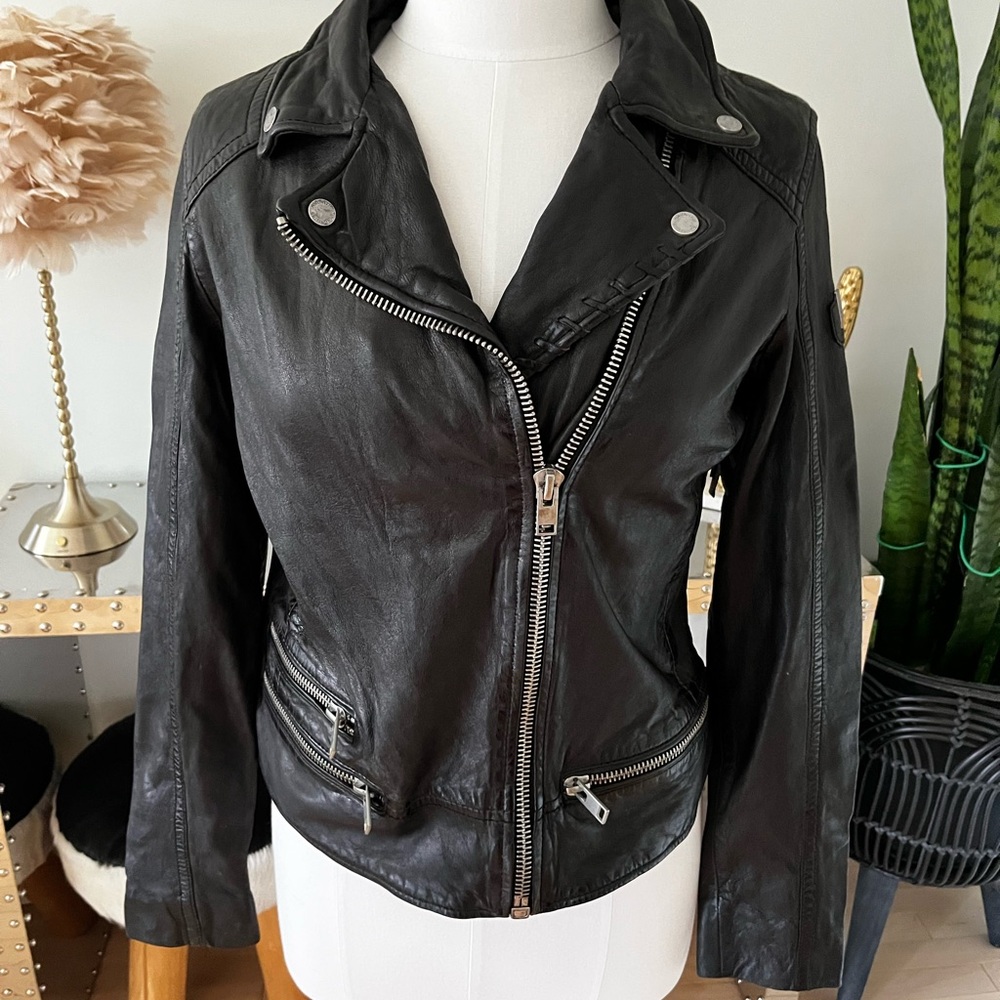 Mauritius (purchased online from Free People) Black Leather Zoey Fringe Jacket - Picture 4 of 14